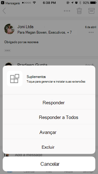 Agindo em uma mensagem