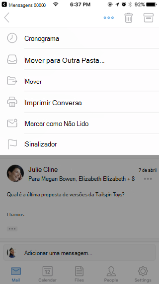 Agindo em uma mensagem