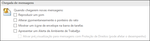 Opções de chegada de mensagem