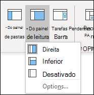 A captura de tela mostra as opções de layout do painel de leitura.