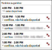 Horários sugeridos