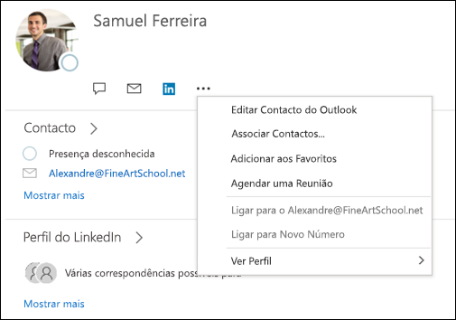 Selecione Vincular Contatos para atualizar informações de outro registro de contato.