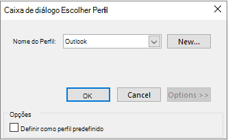 Aceitar a configuração padrão do Outlook na caixa de diálogo Escolher Perfil