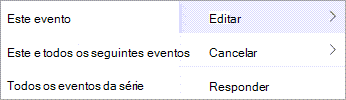 Selecione Editar ou Cancelar no menu de contexto