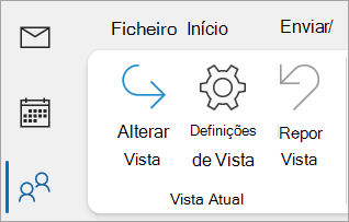Captura de ecrã das Definições de Vista no friso clássico do Outlook