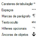 Esses são os caracteres de formatação disponíveis em mensagens de email.
