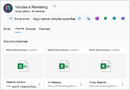 Arquivos recentes podem ser acessados na seção Files da exibição Grupo