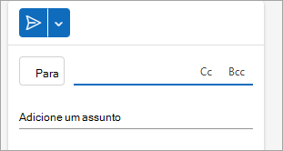Selecione CC ou CCO para exibir os botões ao lado de cada um. Pressione o botão correspondente para acessar o catálogo de endereços e selecionar destinatários.