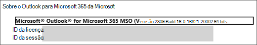 Captura de tela mostrando o nome do produto, a versão que você está executando e se é de 32 ou 64 bits.