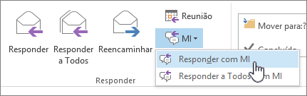 Grupo de respostas com a lista suspensa de IM aberta e Responder com IM realçada