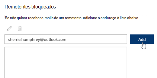 Uma captura de tela da caixa de remetentes bloqueados