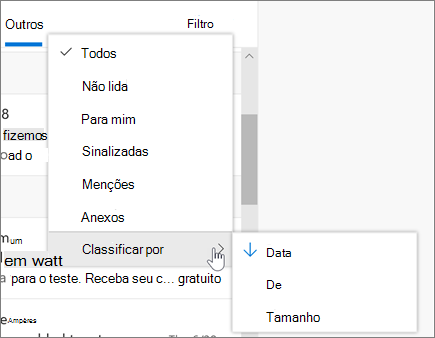 Filtragem de email no Outlook na Web