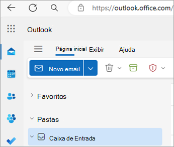 Captura de tela mostrando a página inicial do Outlook na Web