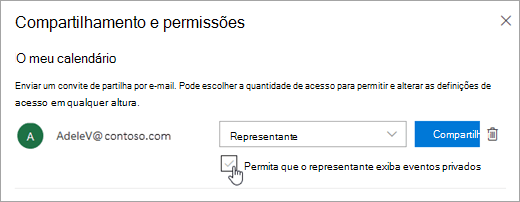 Uma captura de ecrã da caixa Permitir que o delegado veja eventos privados marcar