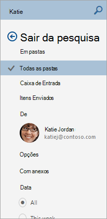 Uma captura de tela do painel de navegação de resultados de pesquisa.