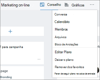 Clique nos três pontos para obter uma lista completa de ferramentas do Planner