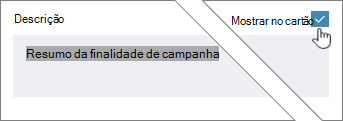 Clique em Mostrar no card para exibir a descrição