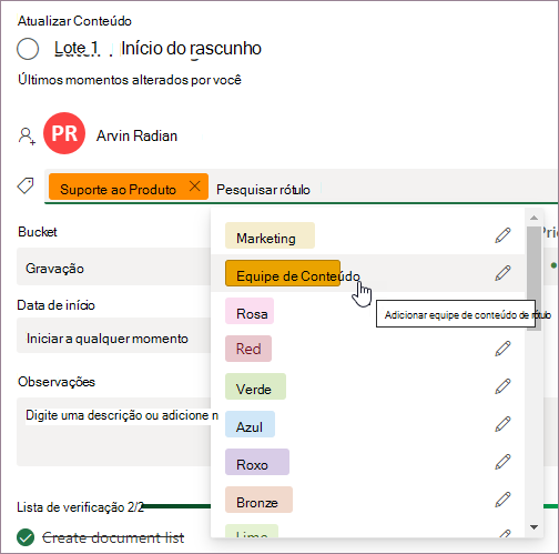 Adicionar rótulos ao card de tarefas