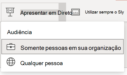 Seleção de audiência para Apresentação em Direto