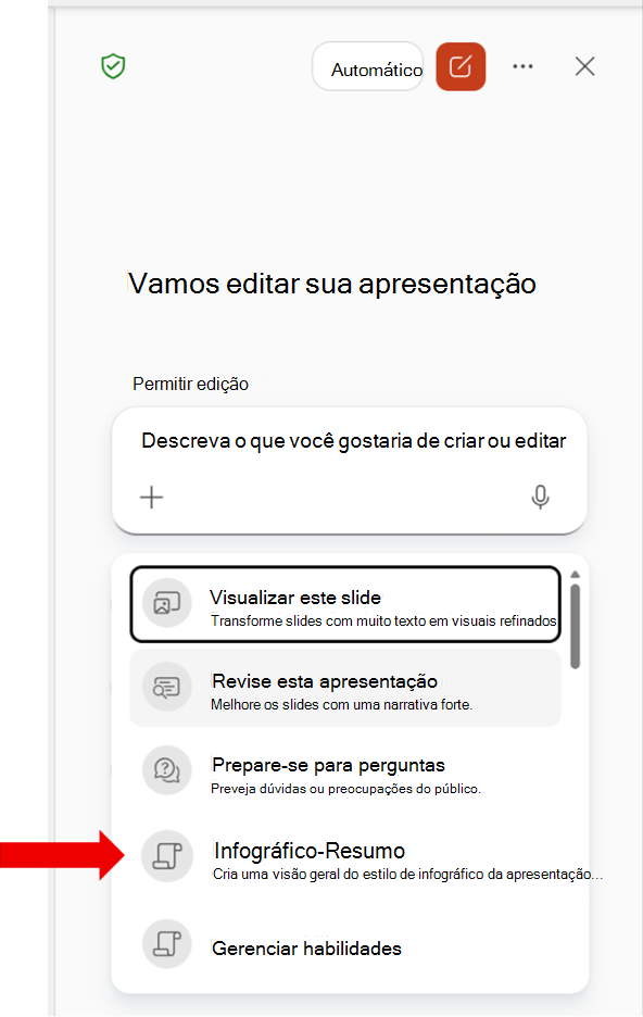 Captura de tela que mostra uma habilidade de organização personalizada na lista Escolher habilidades.