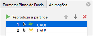 Definir opções de animação no painel de propriedades