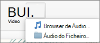 Insira um menu de áudio com áudio das opções do navegador de áudio e arquivo