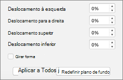 Valores de deslocamento no painel Formatar Tela de Fundo