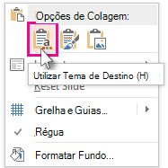 Opções de colagem: Usar Tema do Destino