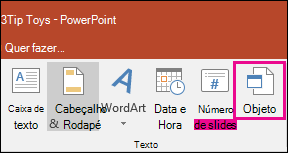 object selection on insert tab