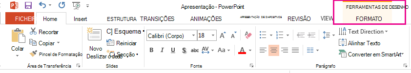 A guia Formatar aparece quando você seleciona uma forma.