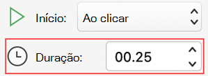 PowerPoint para Mac menu de duração da animação
