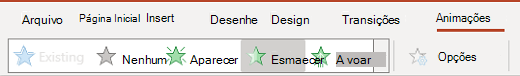 O painel de animações no PowerPoint para a Web.