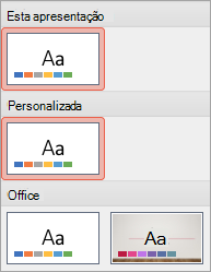 Mostra um novo tema no grupo Personalizado