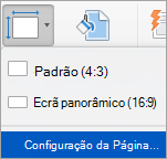 Mostra a opção Configuração de Página no menu Tamanho do Slide