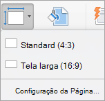 Mostra o menu Tamanho do Diapositivo