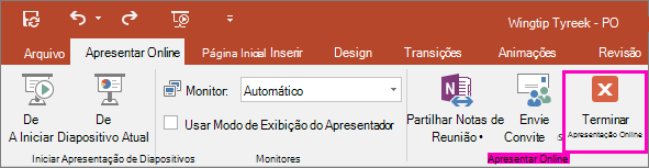 Mostra o botão Finalizar Apresentação Online no PowerPoint