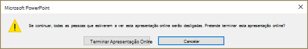 Mostra a caixa de diálogo para encerrar uma apresentação online do PowerPoint