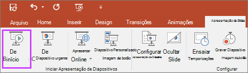 Mostra o botão do início no separador apresentação de diapositivos no PowerPoint