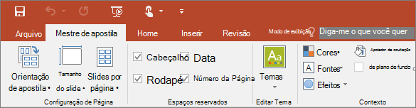 Mostra a faixa de opções de folheto mestre no PowerPoint