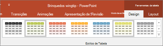 mostra os estilos de tabela no PowerPoint