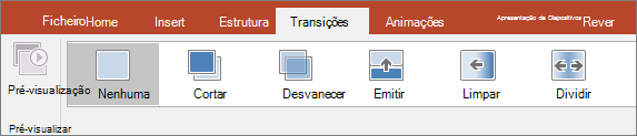 Guia Transições na Faixa de Opções no PowerPoint.