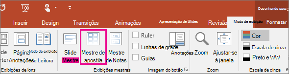 Mostra Ver Folheto mestre no PowerPoint