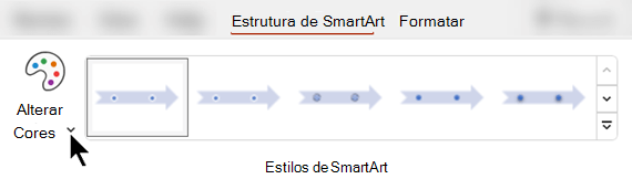 No separador Estrutura de SmartArt, utilize Alterar Cores para selecionar uma cor diferente para o gráfico.