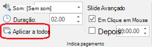 Comando Aplicar a Todos no separador Transições no PowerPoint