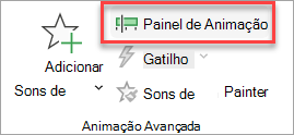 Onde encontrar a alternância do Painel de Animação na guia Animações.