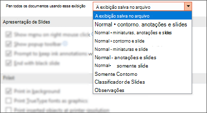 A lista Abrir todos os documentos usando essa exibição foi expandida para que o cliente possa selecionar uma exibição padrão.