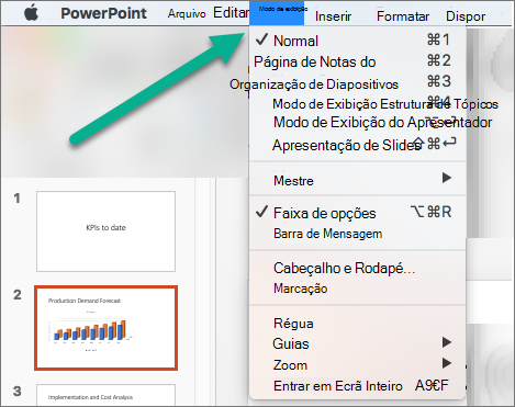 O menu Exibir no PowerPoint