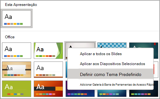 Definir um tema padrão para suas apresentações | Microsoft Support