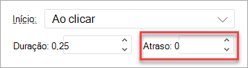 O campo Atraso ao aplicar uma animação no PowerPoint na Web.