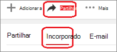 Clique em Compartilhar e depois em Inserir
